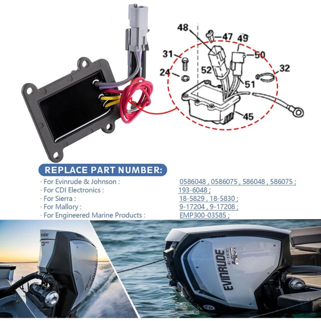 Rectifier/Regulator 35A for Johnson Evinrude OMC BRP (586048, 0586048, 18-5829, 18-5830)