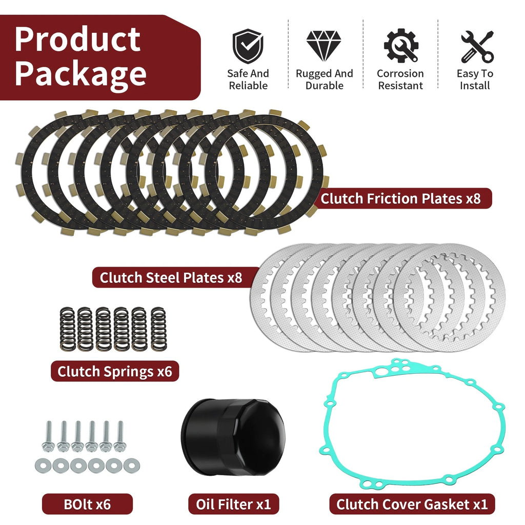 Clutch Friction Steel Plates Kit for Yamaha YZF R6 (2003–2005), YZF R6S, FZ6 (2004–2009)