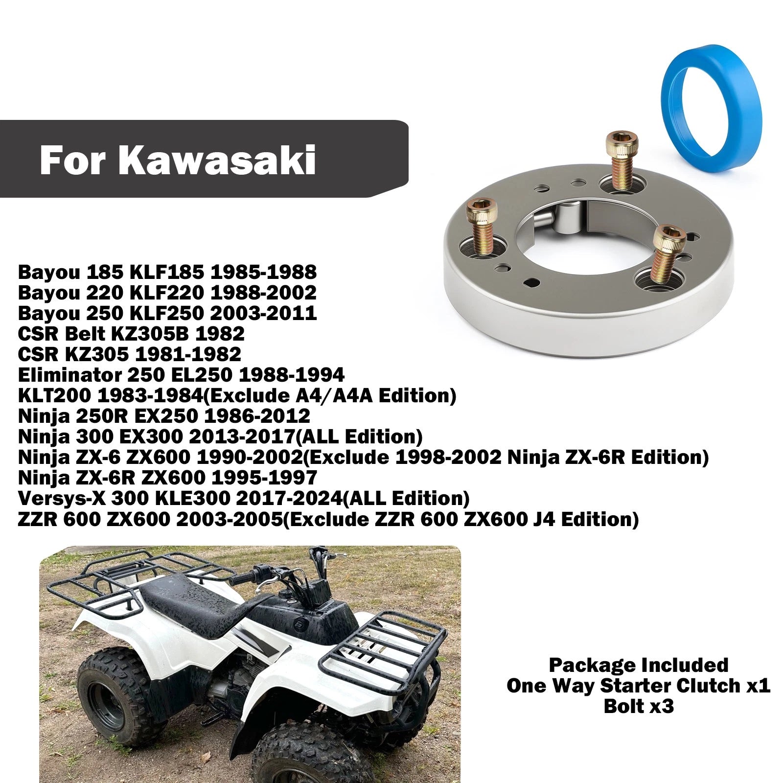 One Way Starter Clutch + Bolt for Kawasaki ZX600 Ninja ZX6 ZX6R ZZR600 (1995–2006) 13193-1002