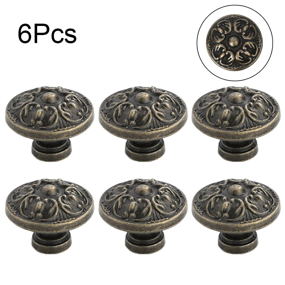 Set of 6 Antique Bronze Flower Door Handles for Kitchen Cabinets