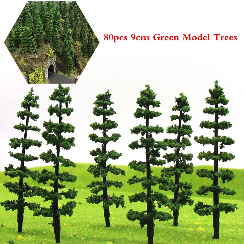80pcs 3.54" Green Model Trees for Wargame Train Railroad Layout (N/A)