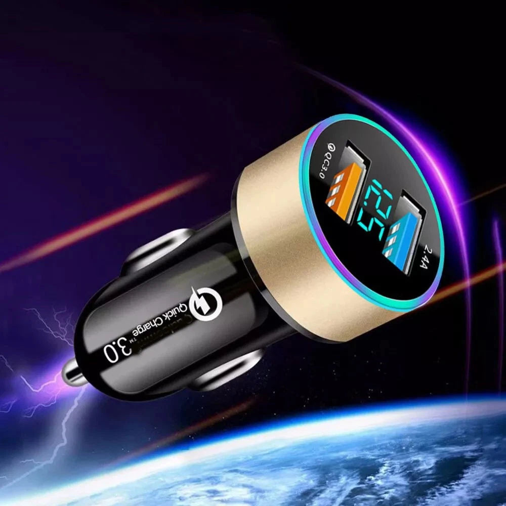 Dual USB Charger Adapter for QC3.0 Car Cigarette Lighter (LED Voltage Display)