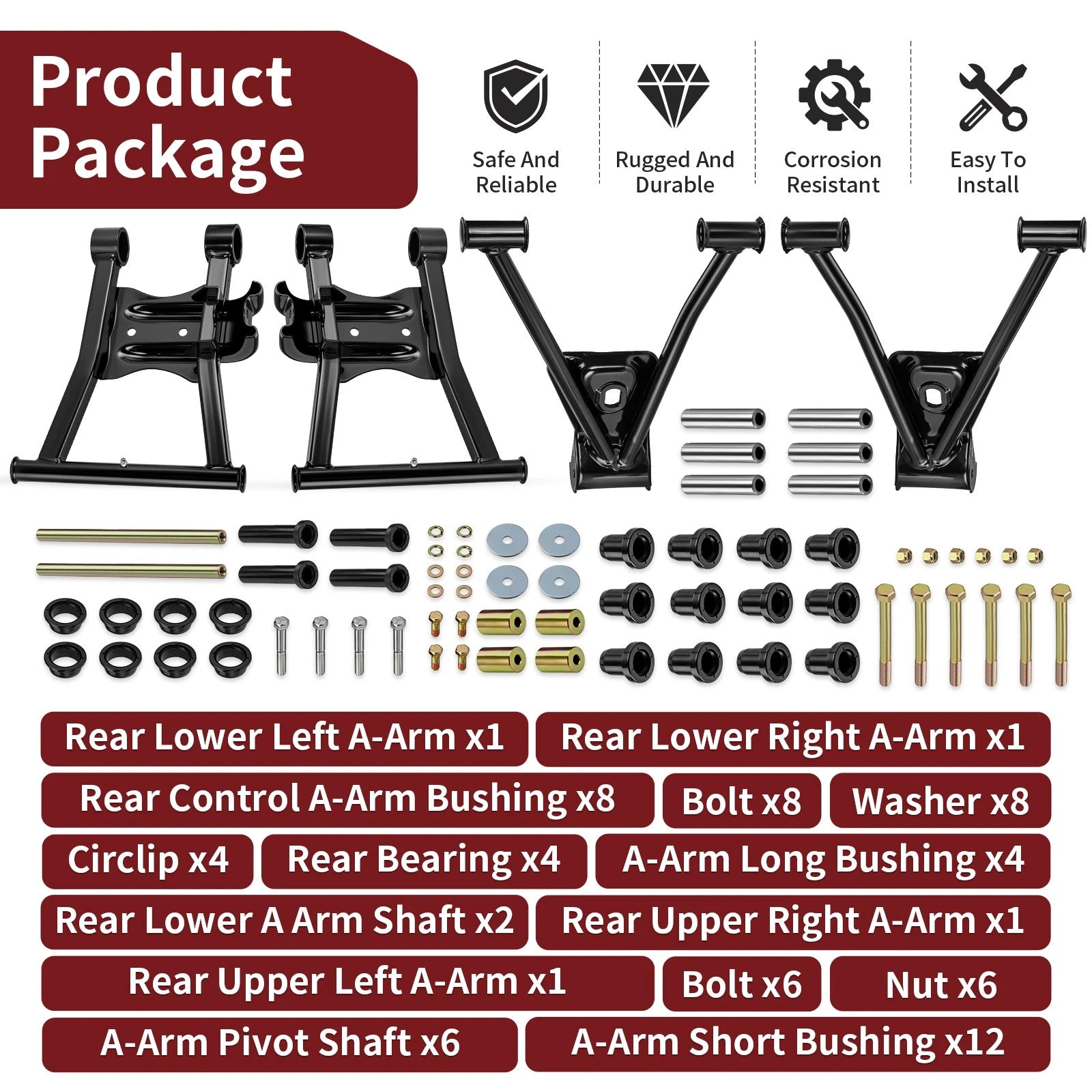 Rear Upper Lower A-Arm Kit for Polaris Sportsman 800 (2005–2007)