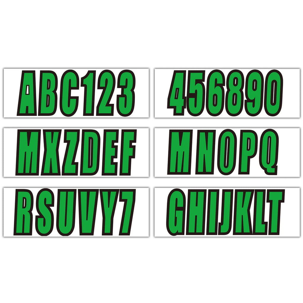 Set of 4 Custom Boat Registration Numbers Decal Sticker A-Z & 0-9 Green 3"