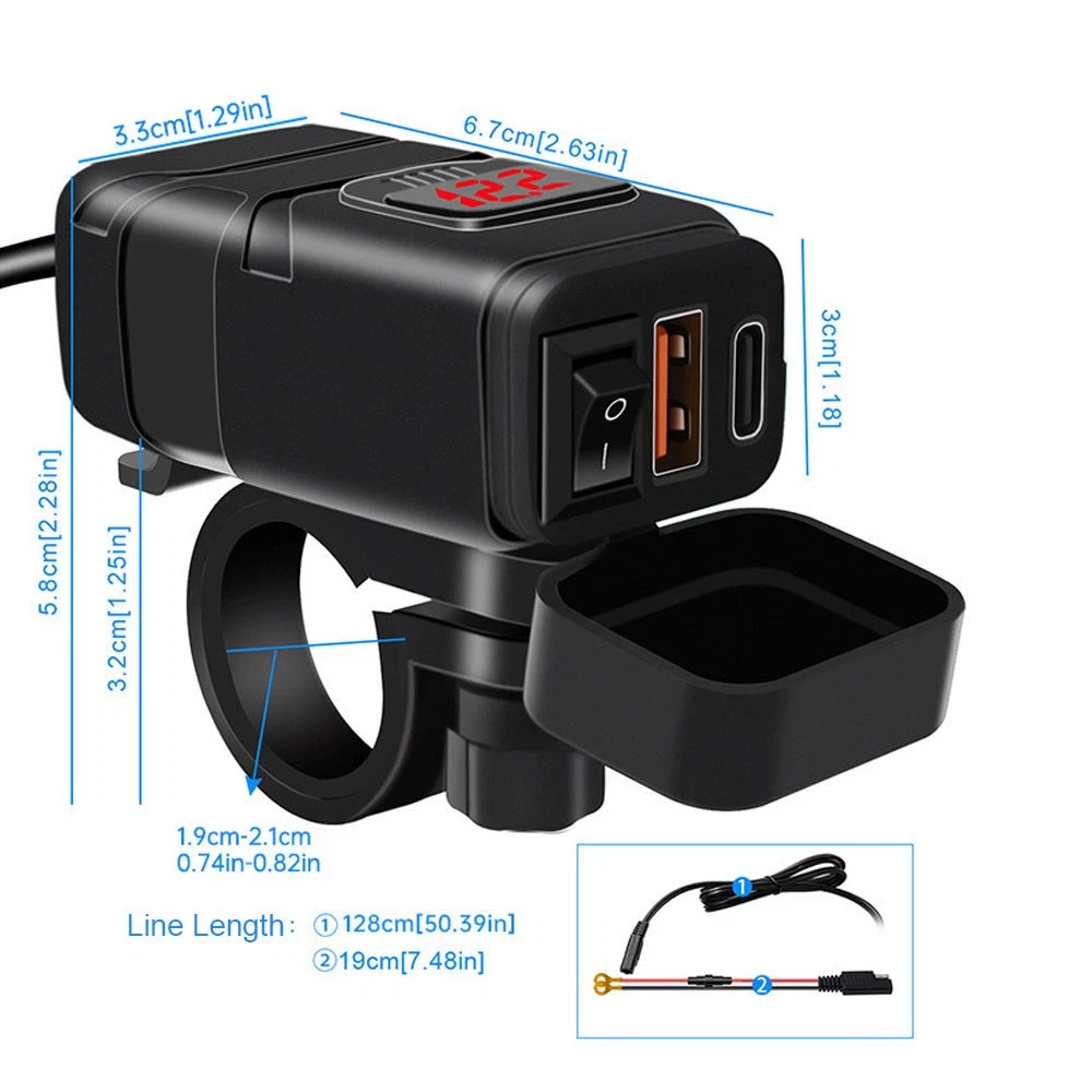 Dual USB Type-C Fast Charge Adapter PD QC 3.0 for Motorcycle ATV (2010–2023)