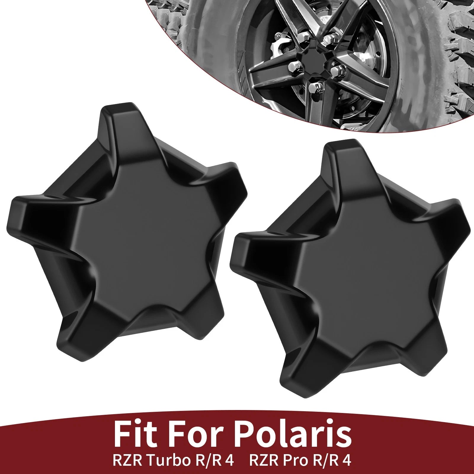 2X Matte Flash Black 5 Lug Rim Cap 1523842-744 for Polaris RZR Pro R (2022–2024)