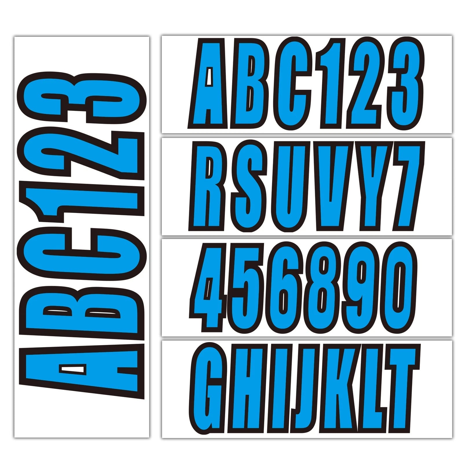 Set of 4 Blue Decal Stickers A-Z & 0-9 for Boat Numbers (3")