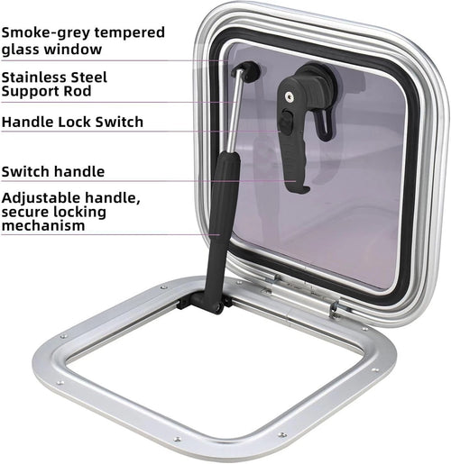12.7" Square Anodized Aluminum Boat Deck Hatch & Lid Porthole Window