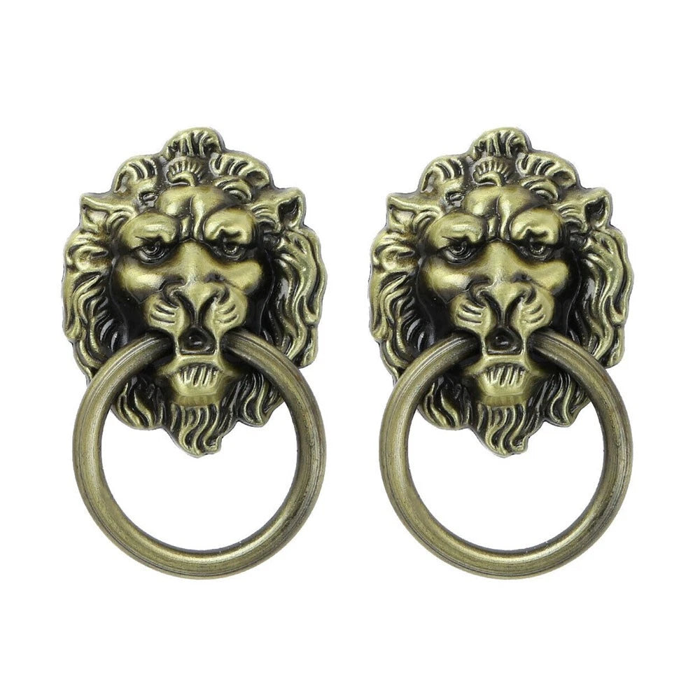 5Pc Antique Lion Head Door Knob Pull Handle for Cabinet Drawer Hardware