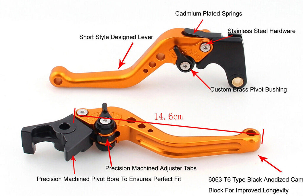 Short Brake Clutch Levers for Yamaha YZF 1000 R1 (1999–2001) Gold T9