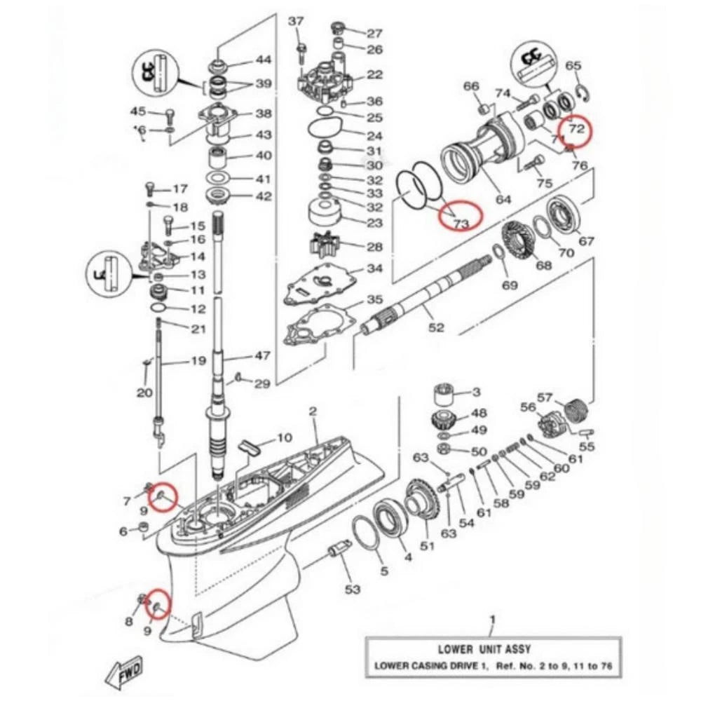 Lower Unit Seal Kit for Yamaha 200 225 250 300 HP (2000–2023) 93101-30002 93211-04384