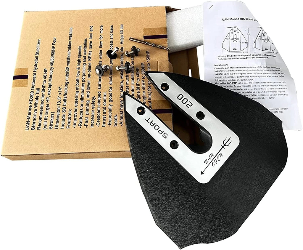 UAN Marine Sport-200 Whale Tail Hydrofoil Stabilizer for Outboard Boats