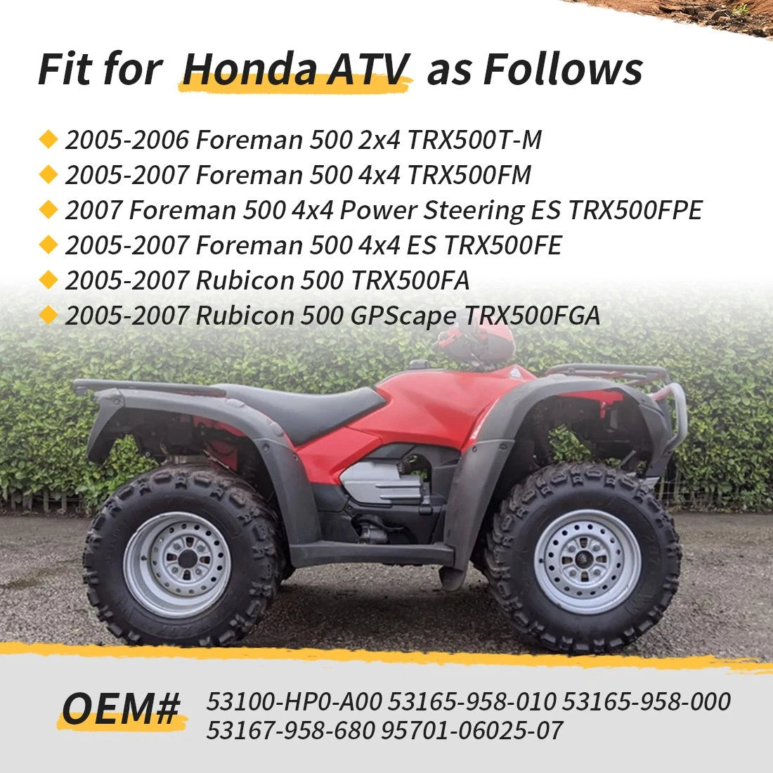 Handlebar w/ Grips for Honda Foreman Rubicon 500 TRX500 (2005–2007) 53100-HP0-A00