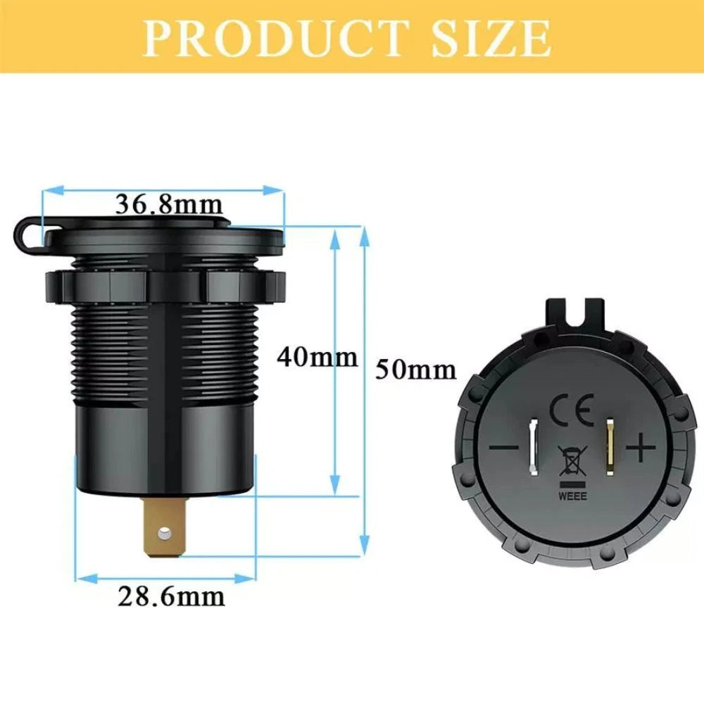 Dual USB Fast Charger with LED Voltmeter for Boat SUV ATV (2010–2023)
