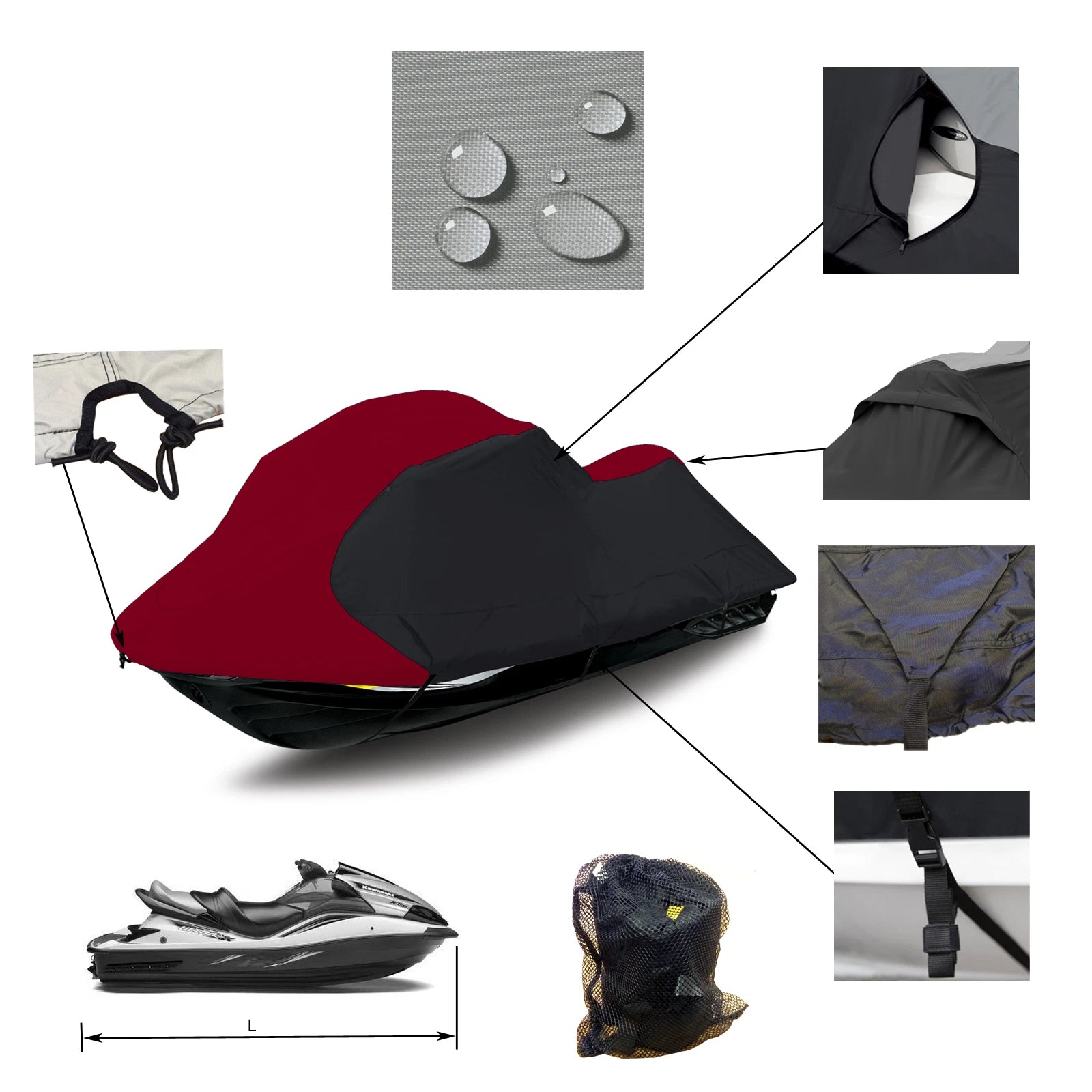 Trailerable Jet Ski Cover for Sea Doo GSX GS GSI (1996–2001) Maroon/Black