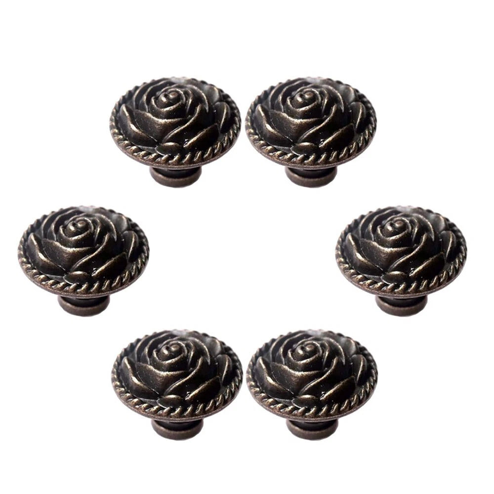 6X Antique Rose Flower Handle Knob for Dresser Drawer Cabinet Door
