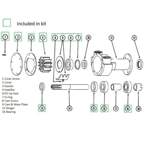 Rebuild Kit for Perkins Marine Diesel Sea Water Pump (35615, Jabsco 3270-0001)