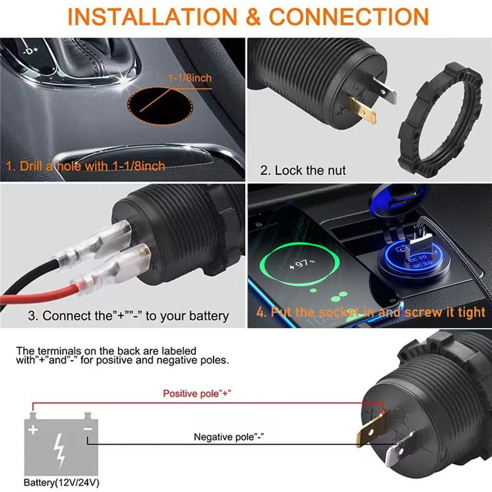 Dual USB Type-C Fast Charging Car Charger Adapter for Universal Use