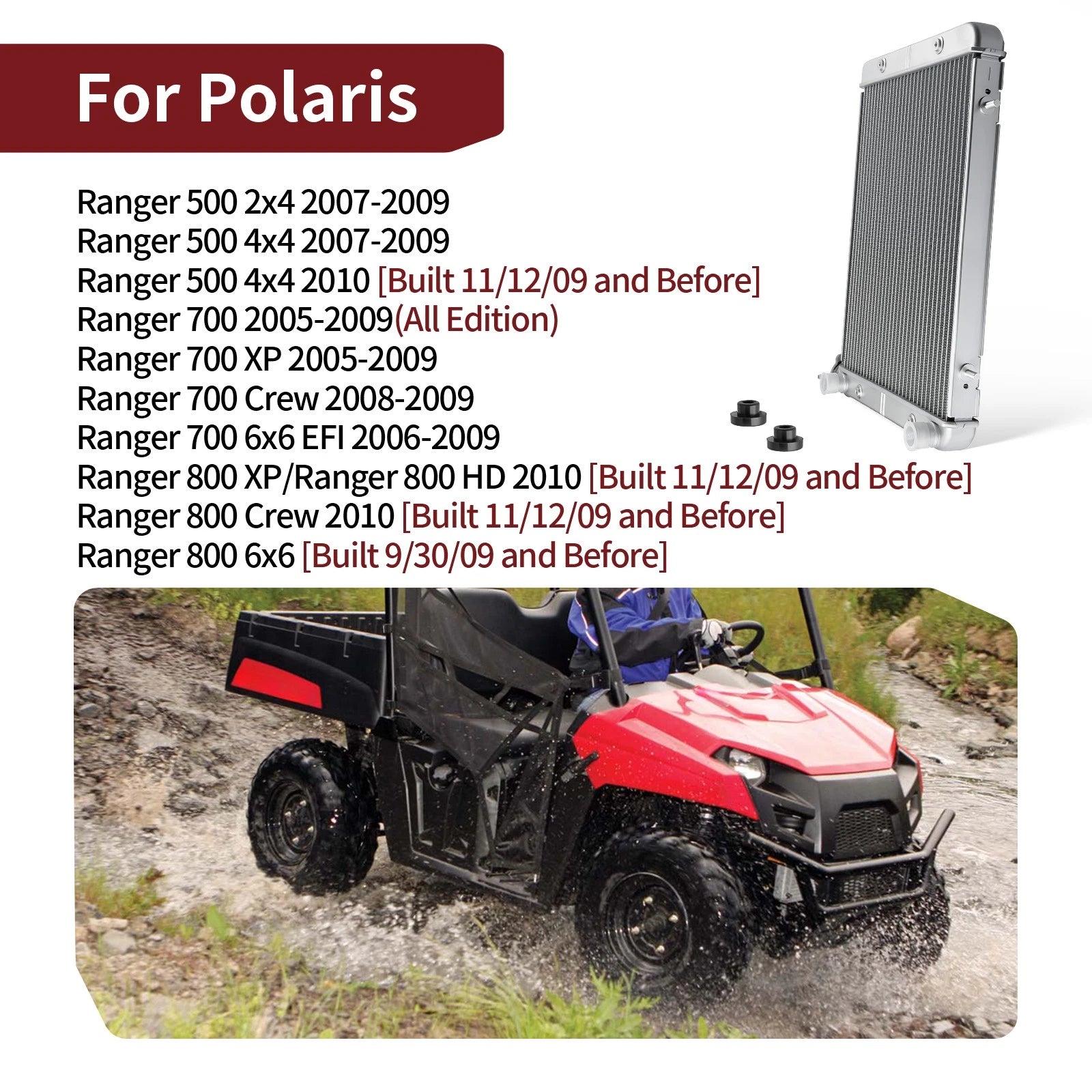 Aluminium Radiator 1240211 1240286 for Polaris Ranger 500 (2007–2009)