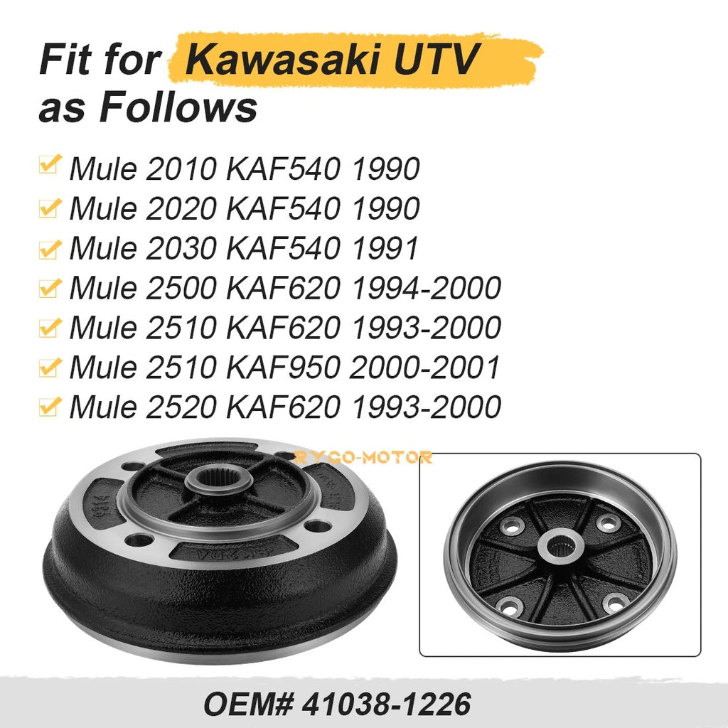 2 Rear Brake Drums with Bearing for Kawasaki Mule (41038-1226)