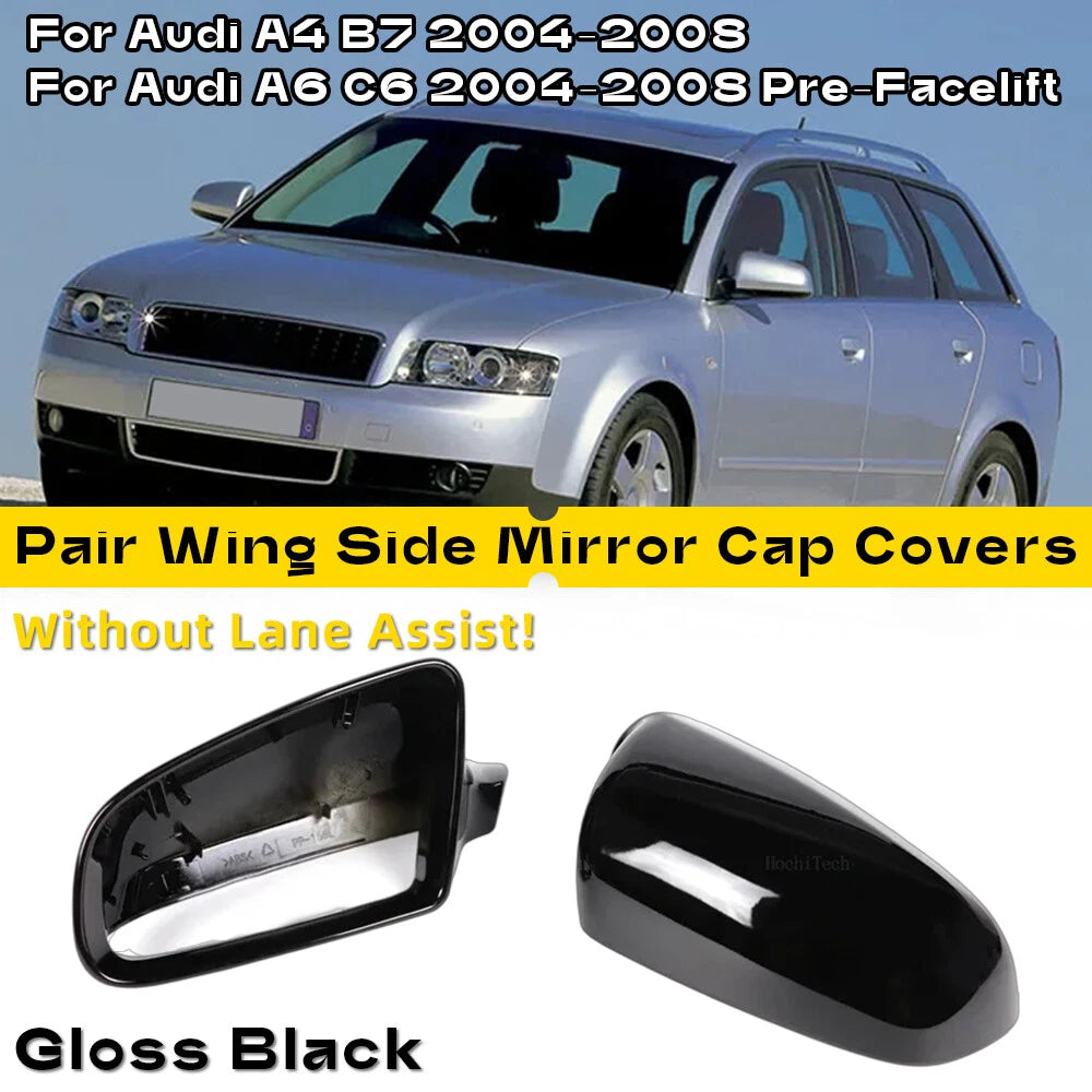 Gloss Black Rearview Mirror Cap Covers for Audi A4 B7 (2005–2008)