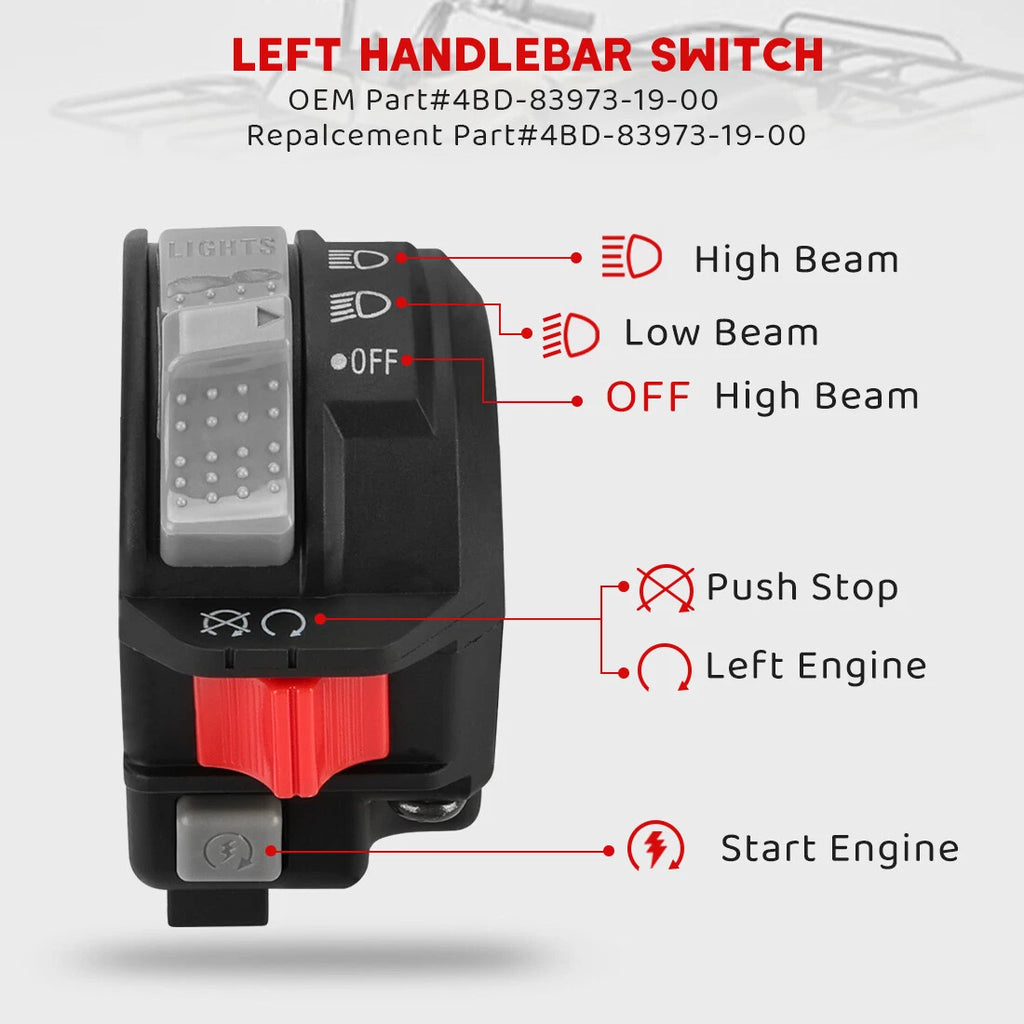 Left Handlebar Switch for Yamaha Bear Tracker YFM250X (2000–2004)