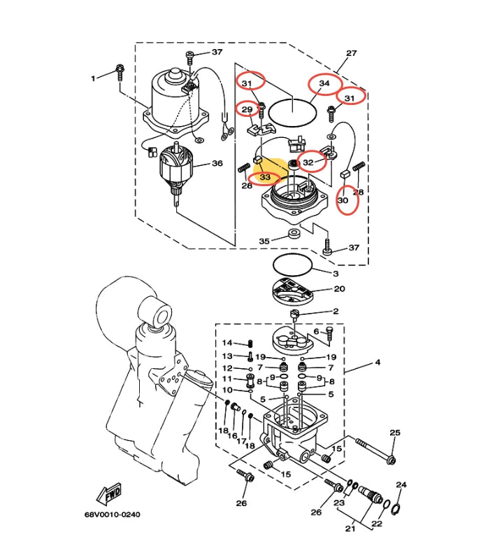 Brush Set for Yamaha 115-225HP Trim & Tilt (64E-43892, 64E-43891)