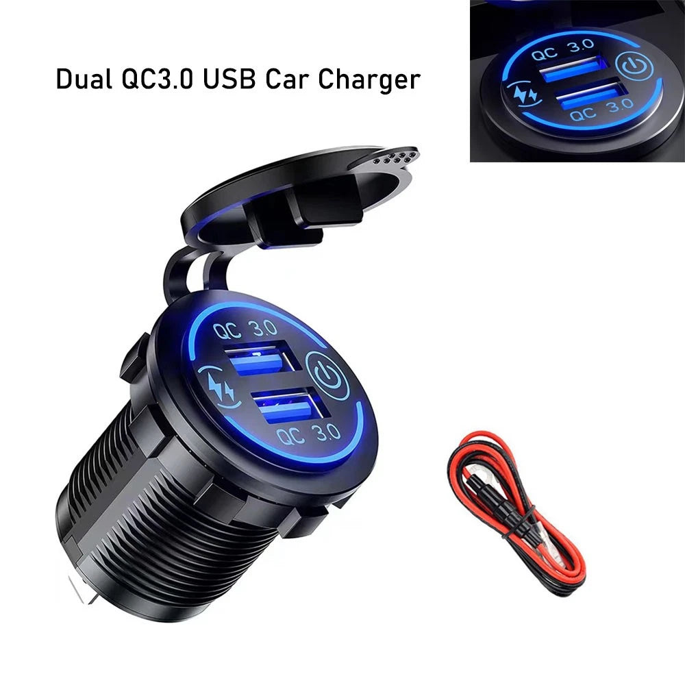 Dual USB Charger Adapter for QC3.0 Cigarette Lighter Socket (12-24V)