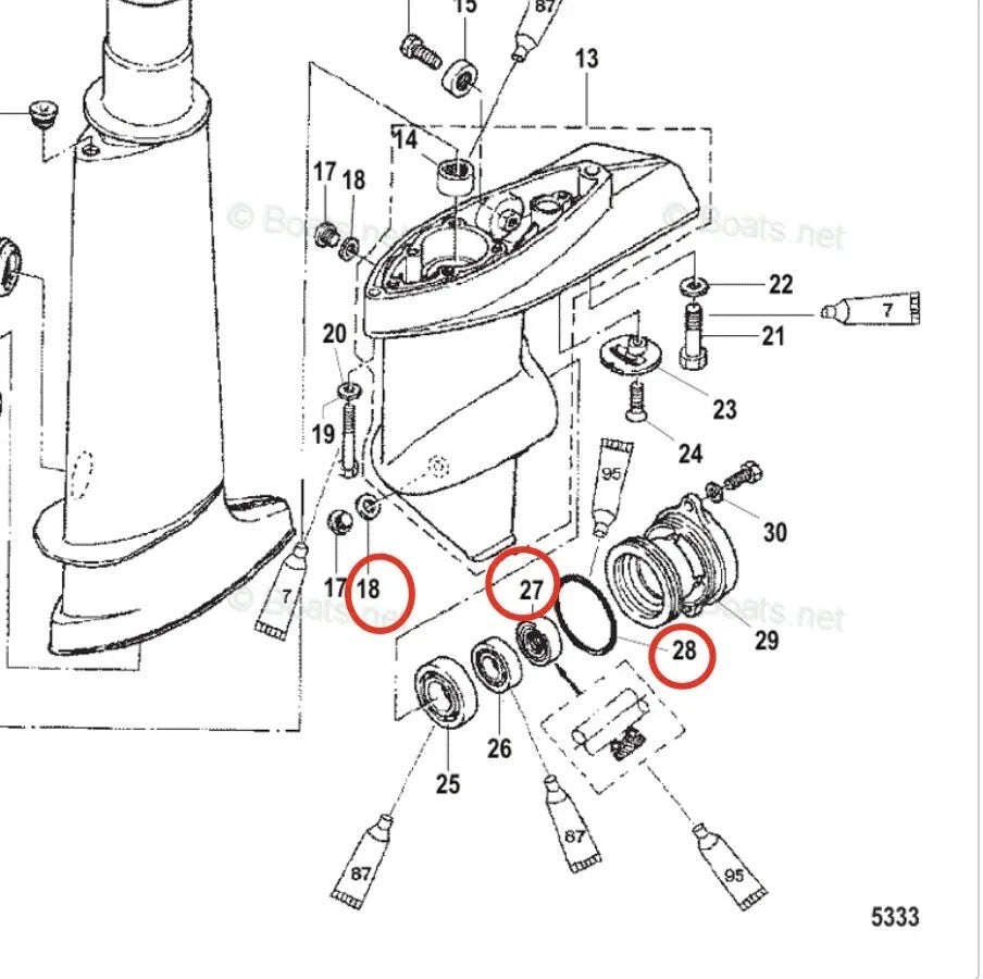 Lower Unit Oil Seal & O-Ring Set for Mercury 4/5/6HP (N/A) 26-16130 25-16131