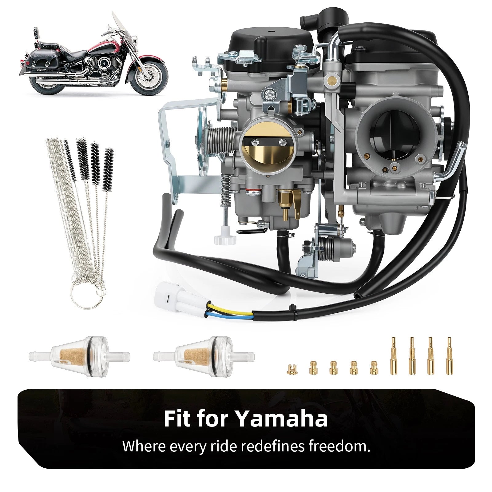 Carburetor & Fuel Filter for Yamaha V Star 1100 XVS1100AT Silverado (2003–2005)