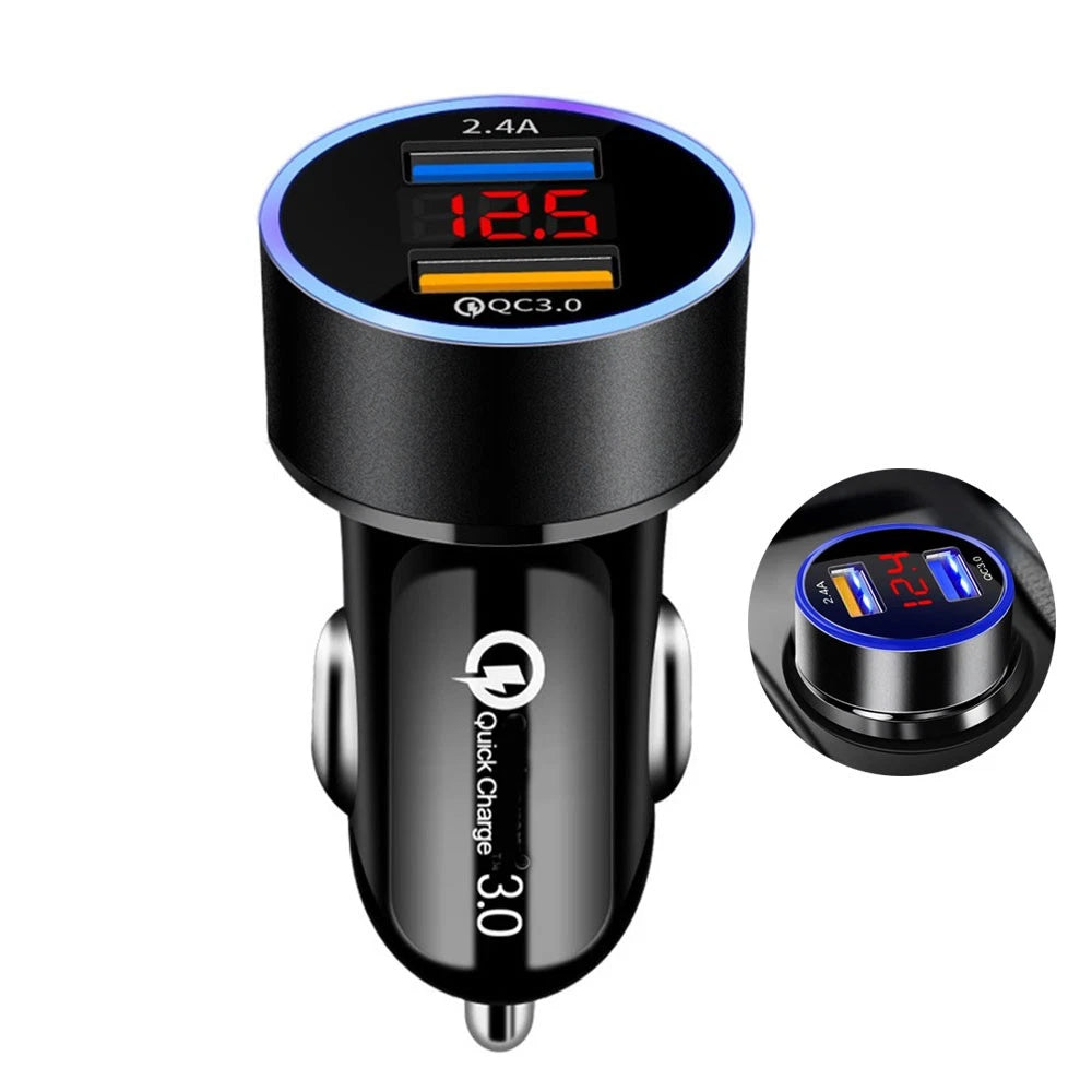 Dual USB QC3.0 Quick Charger for Cars with LED Voltage Display