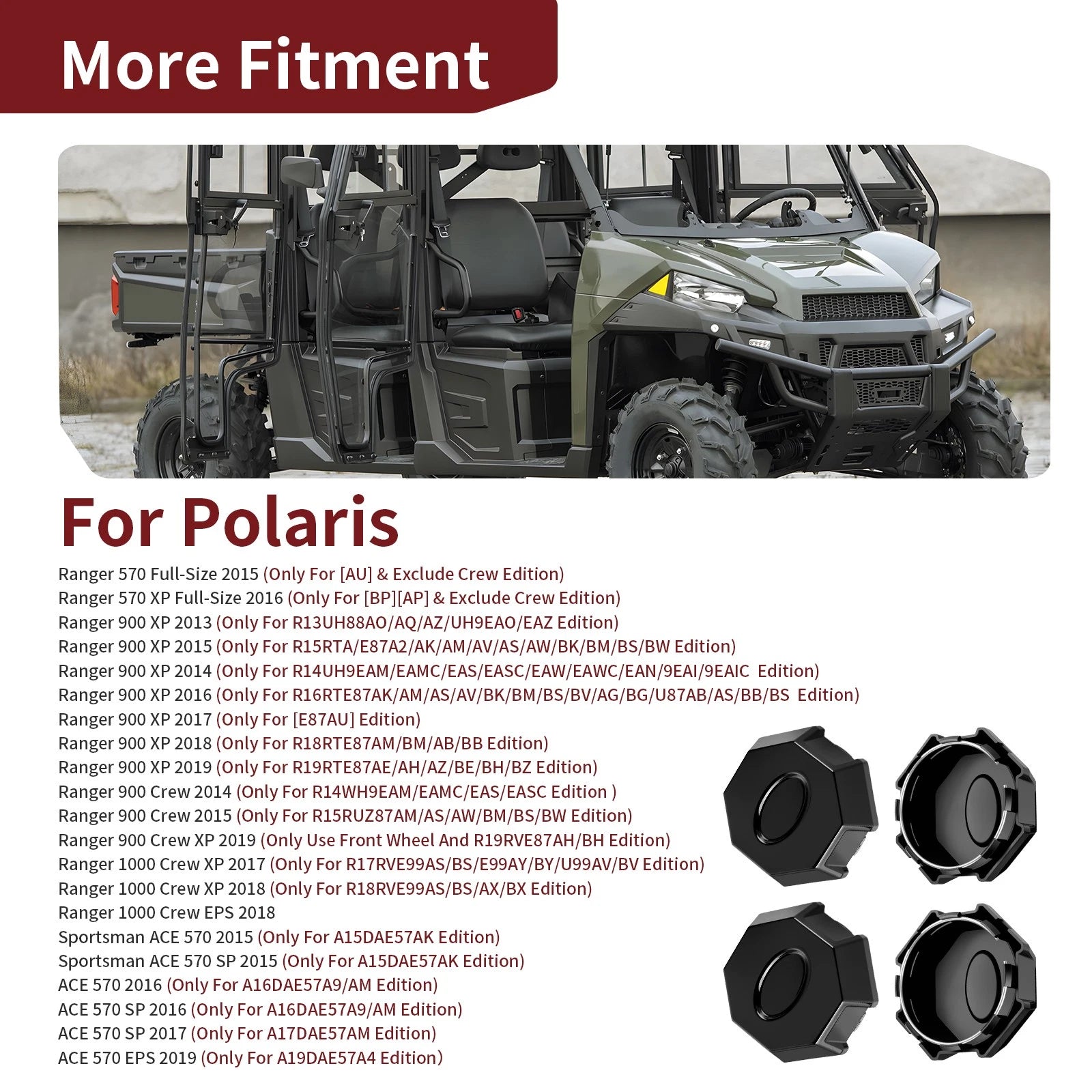 Set of 4 Wheel Caps for Polaris Ranger ACE 570 (2015–2021) 1521954 1521954-458 1521954-067