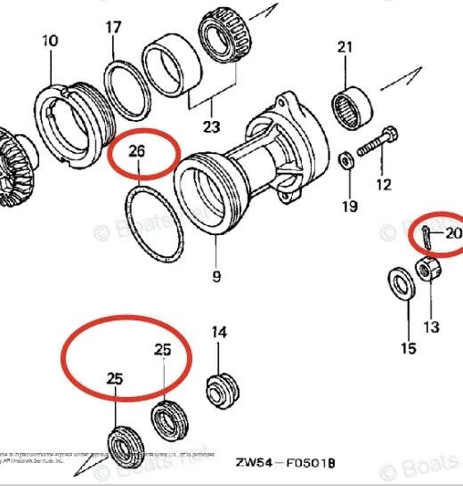 Lower Gearcase Seal Kit for Honda 115HP 130HP (91252-ZW1-B02, 91351-ZW1-B02)
