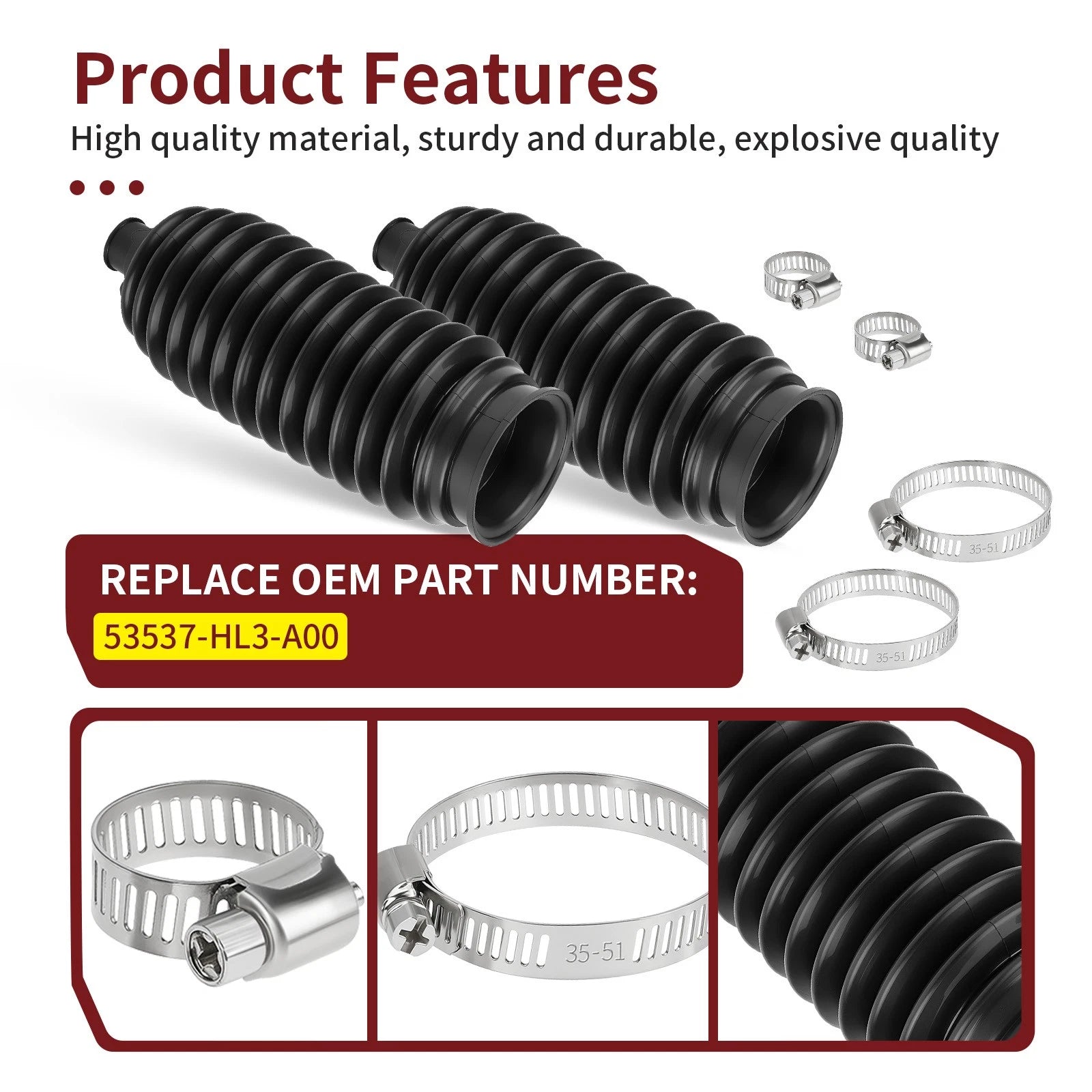 2X Tie Rod Boot w/ Clamp for Honda Pioneer 700 700-4 (2014–2024) 53537-HL3-A00
