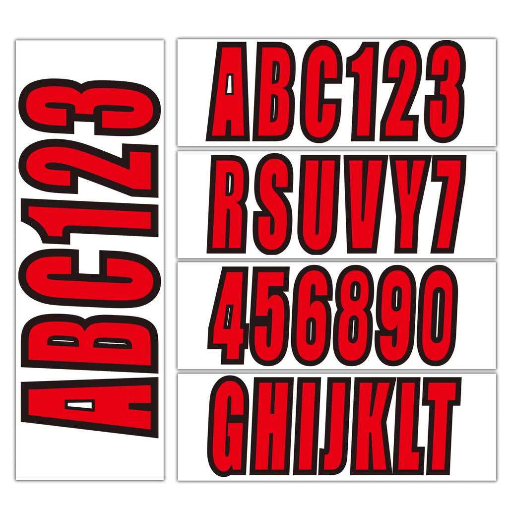 Set of 4 Custom Boat Registration Numbers Decal Stickers A-Z 0-9 Red