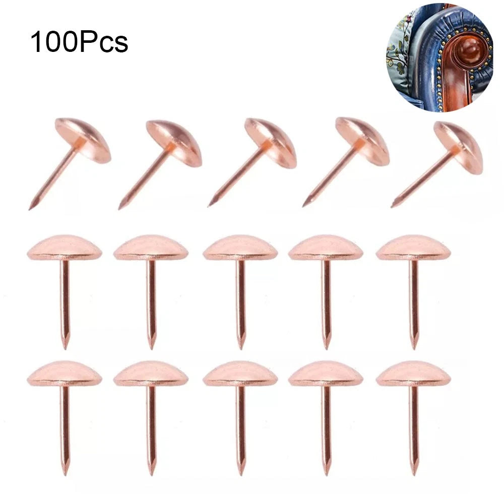 100Pcs Upholstery Nails Pins for Furniture Craft (11mm x 17mm) Rose Color