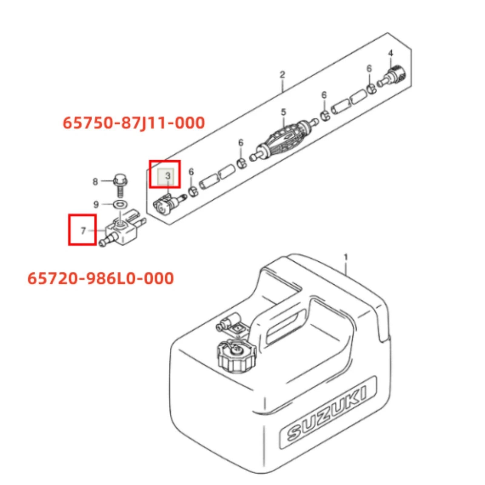 Fuel Connector Kit for Suzuki Outboard (65750-87J10, 65750-87J00, 65720-986B0)