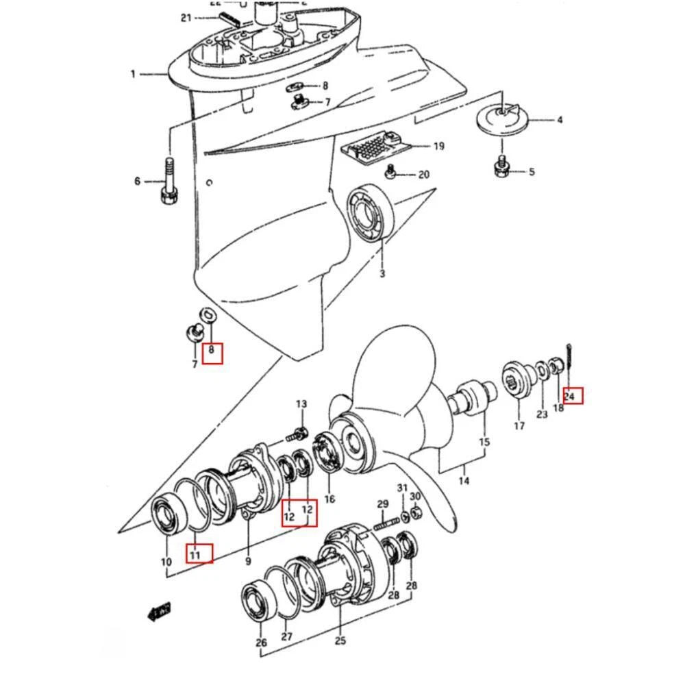 Lower Gearcase Seal Kit for Suzuki DT8 DT9.9 (8HP 9.9HP) 09282-16003 09280-52004