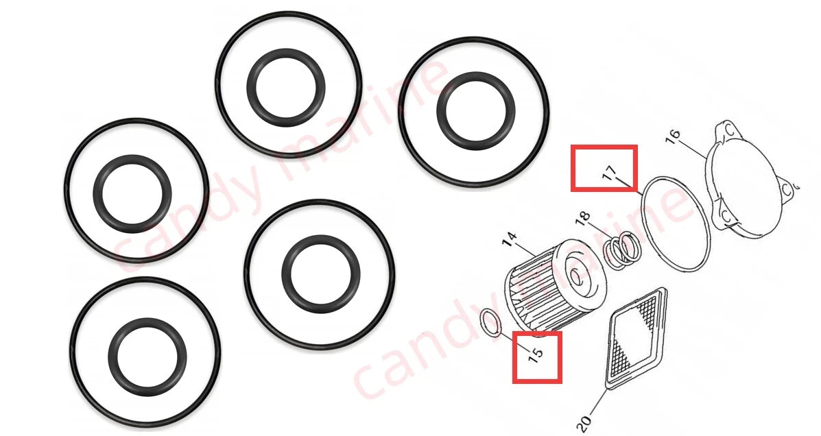 Set of 5 Oil Filter O-Ring Seal Kit for Suzuki DF 9.9 15 20 (09280-54001, 09280-13004)