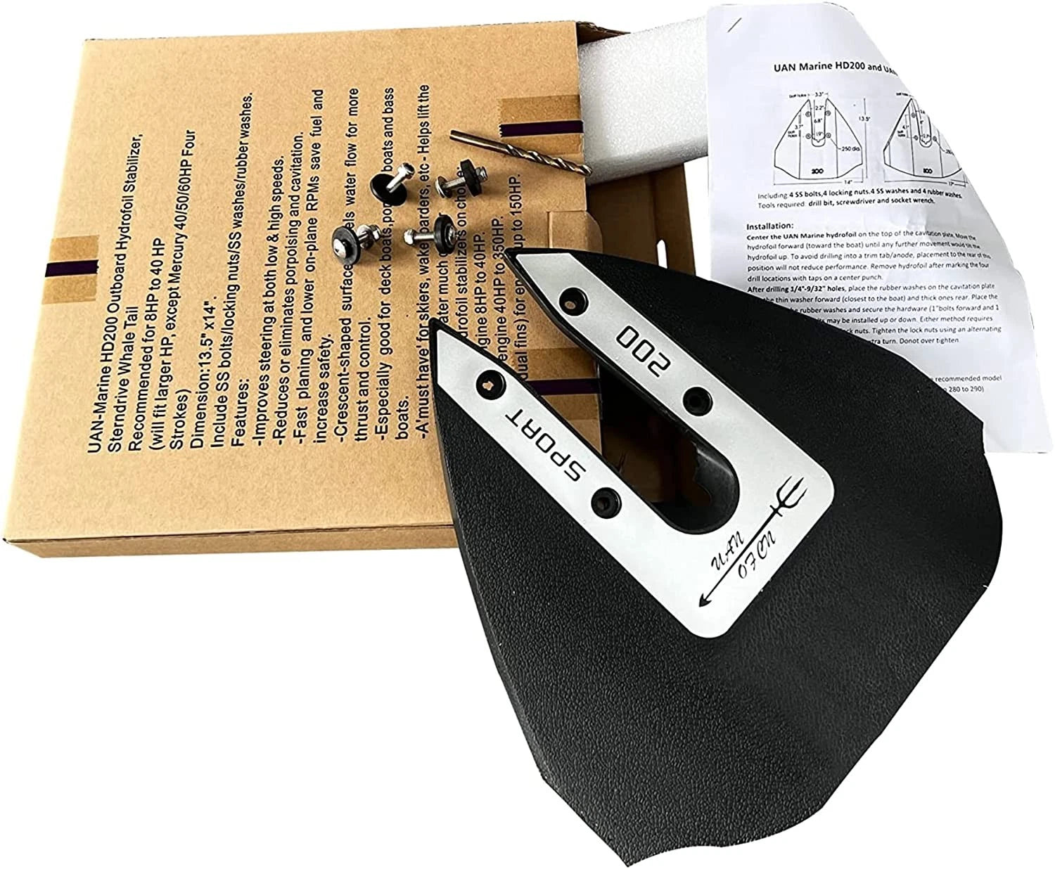Whale Tail Hydrofoil Stabilizer for 9.9 15 20 25 8-40 HP (Boat Marine)