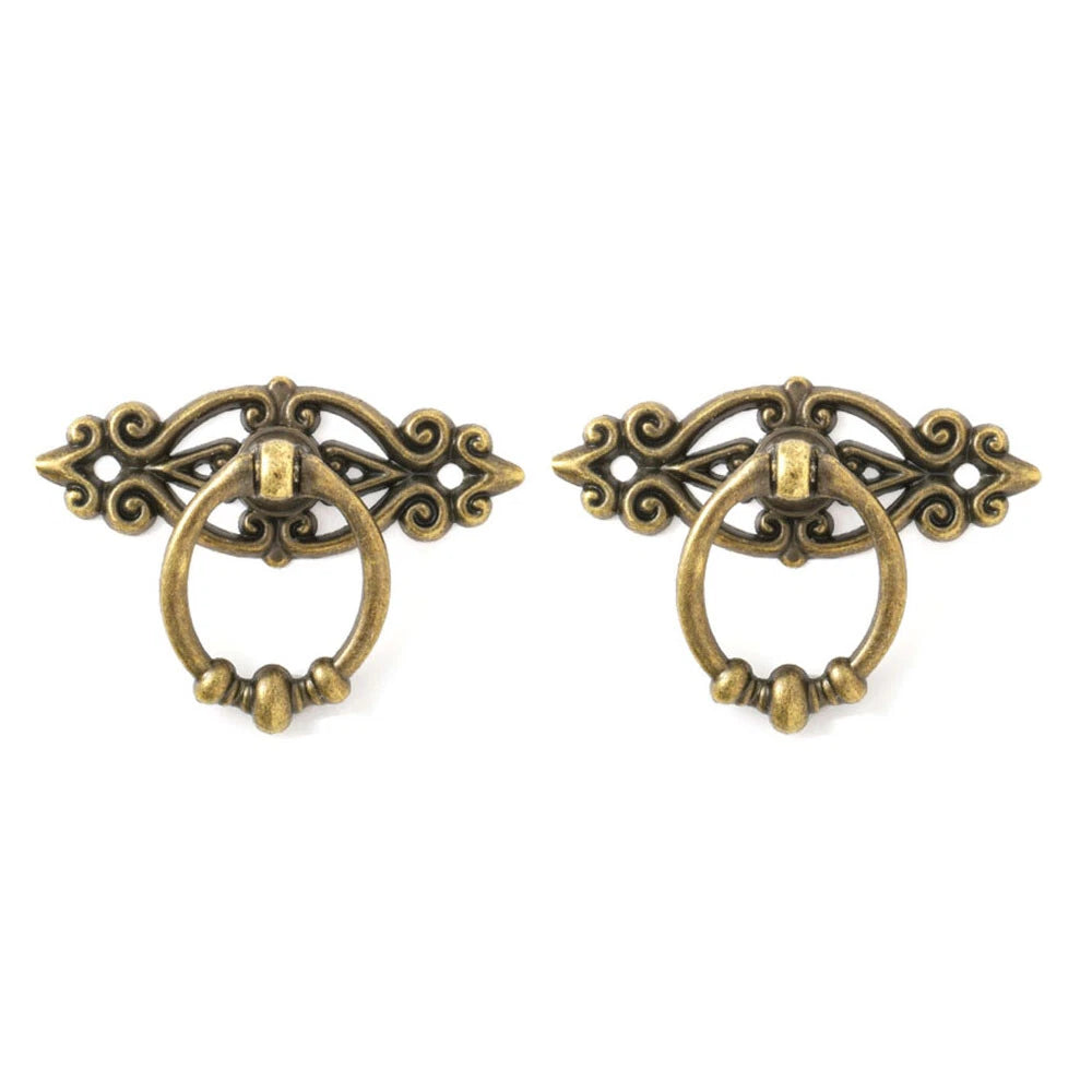 2X Vintage Pull Knob Ring Handles for Jewelry Box Drawer Cabinet