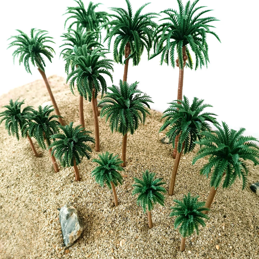Set of 10 Palm Trees for DIY Railroad Garden Scenery (2.75"-6.29")