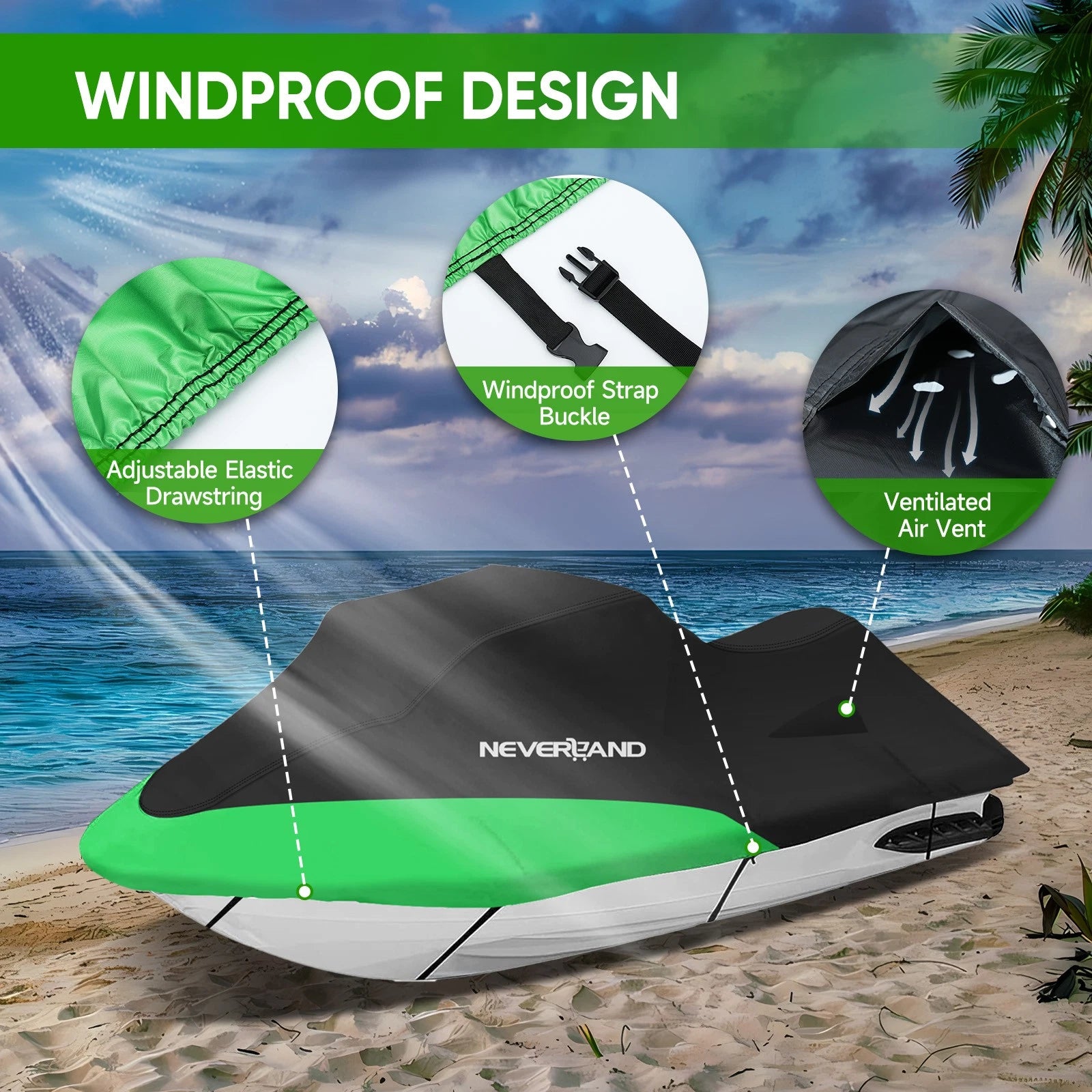 Heavy Duty 210D Jet Ski Cover for Yamaha Sea-Doo (115''-120'')