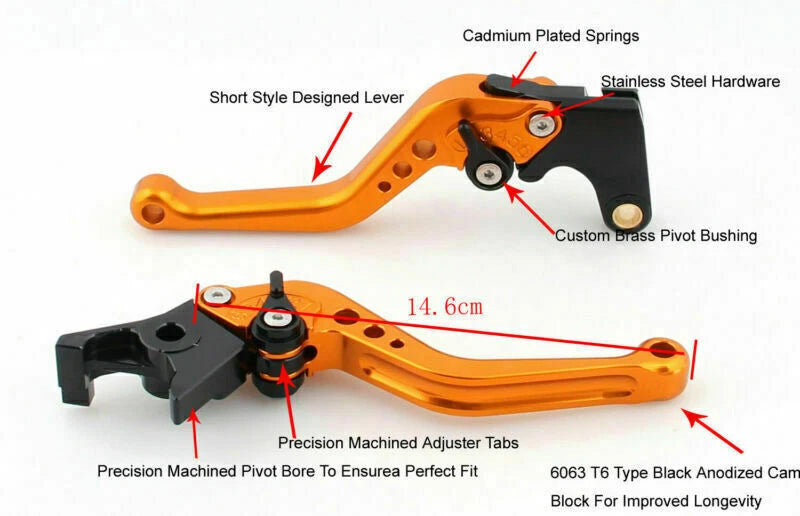 Short Brake Clutch Levers for Honda RC51 RVT1000 SP-1/SP-2 (2000–2006) Silver T9