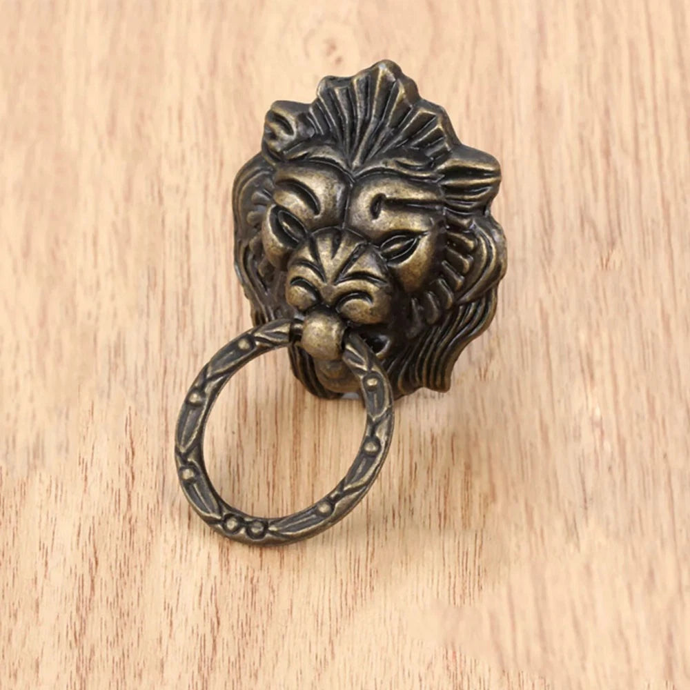2Pcs Antique Lion Head Cabinet Drawer Pull Handle Knob