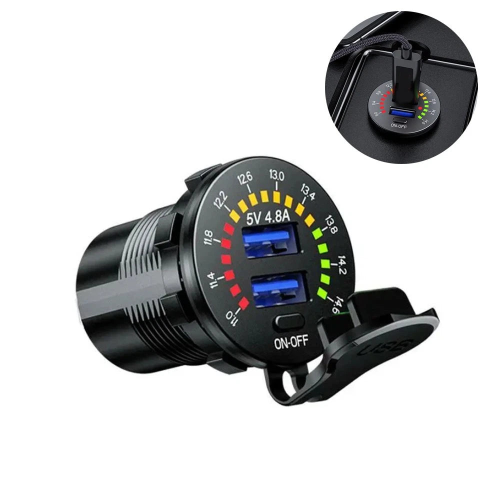 Dual USB Fast Charger with LED Voltmeter for Boat SUV ATV (2010–2023)