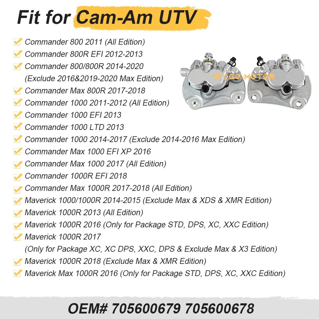 Set of 2 Front Left Right Brake Calipers for Can Am Commander 1000 1000R (2011–2018)