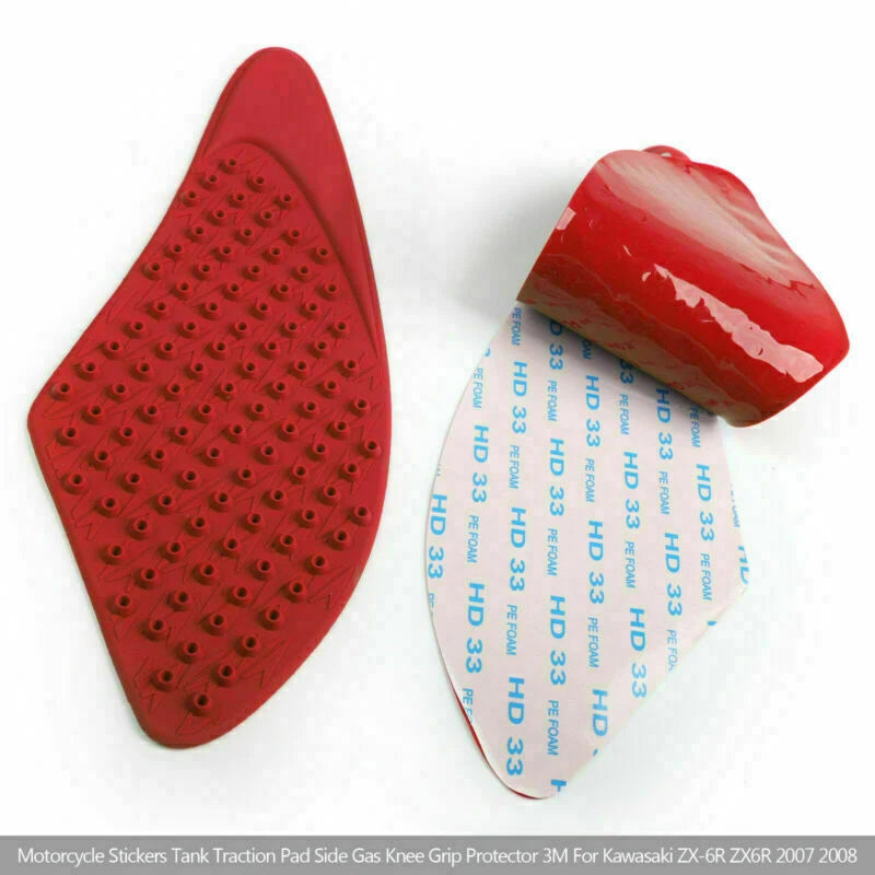 Red Traction Tank Side Pad Gas Knee Grips for Kawasaki ZX6R (2007–2008) T9
