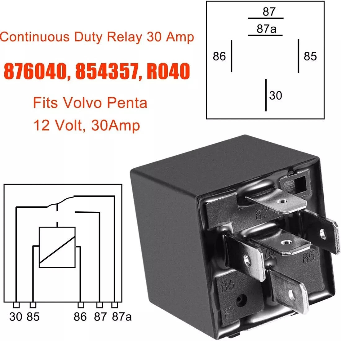 Power Trim Relay 12V/40 Amp for Volvo Penta (Replaces 1504952-1, 831725-7, 876039-9)