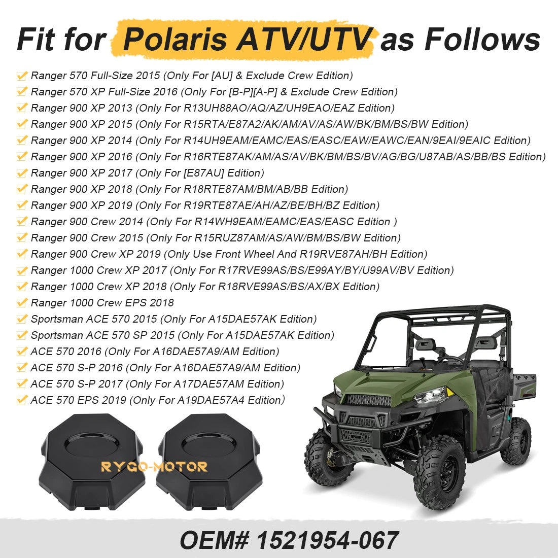 2x Wheel Rim Caps for Polaris Sportsman ACE 570 (2015–2017, 2019)